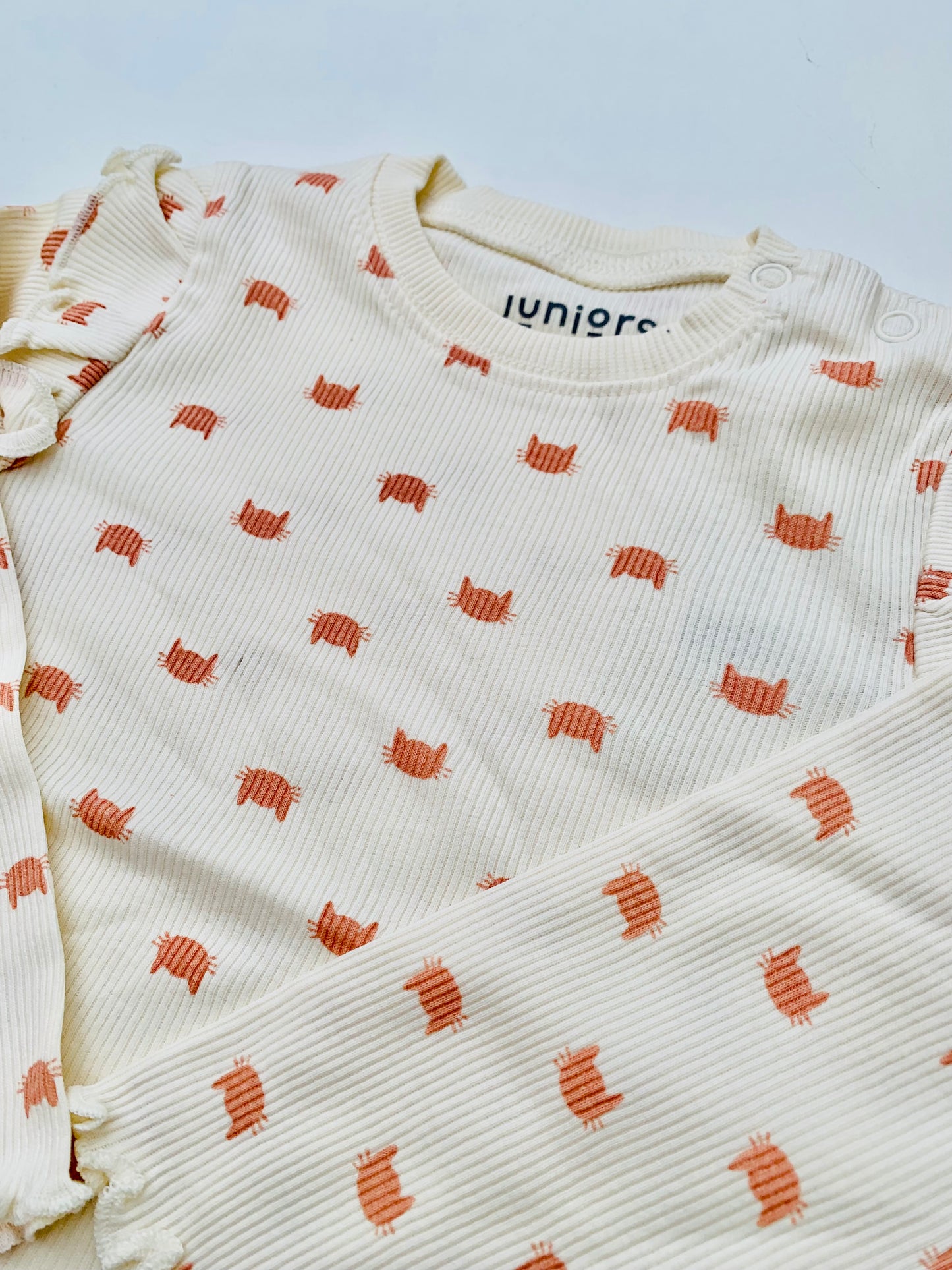 Juniors Ribbed Cat Faces Shirt & Trouser Set