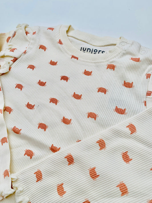 Juniors Ribbed Cat Faces Shirt & Trouser Set