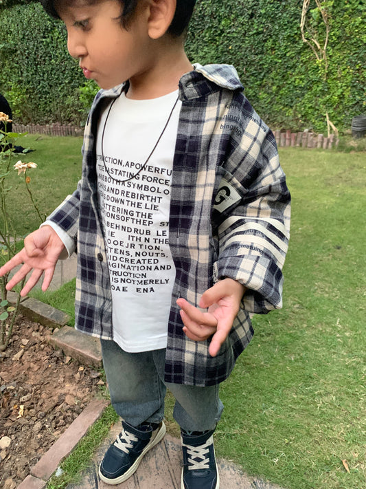 3Pc Checked Woolen Shirt & Jeans Set