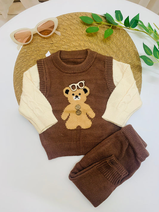 Knitted Embroidered Bear Sweater & Trouser Set
