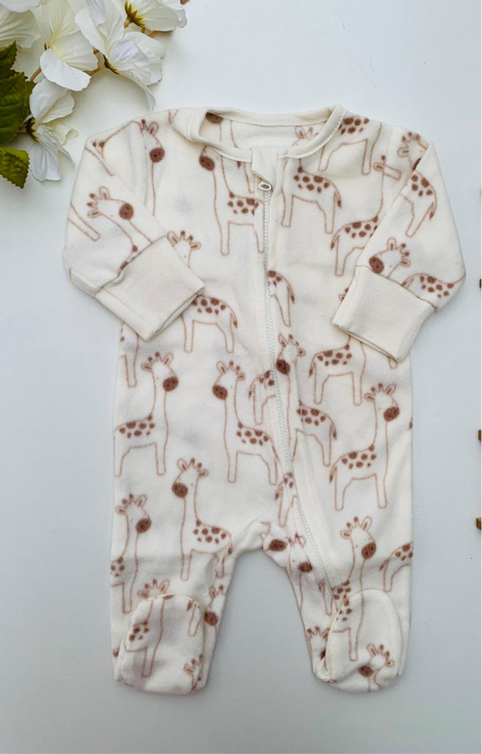 Matalan Printed Giraffe Zip Fleece Sleepsuit