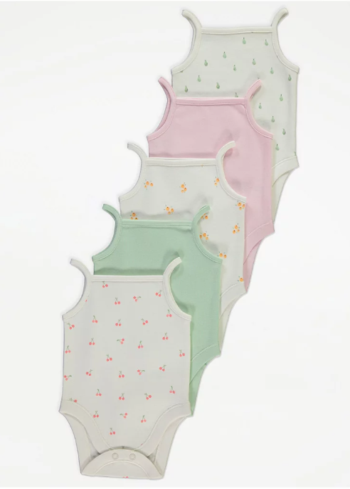 George Pack of 5 Pastel Fruits Strappy Bodysuits
