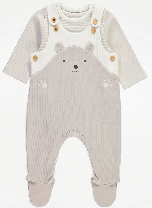 George Neutral Bear Striped Bodysuit and Dungaree Set