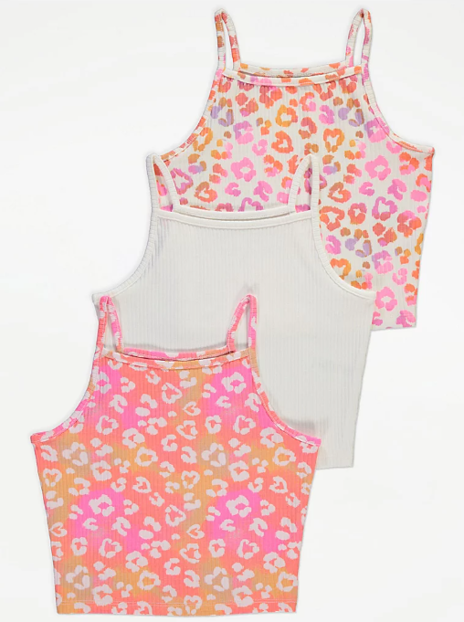 George Pack of 3 Leopard Print Ribbed Cami Tops