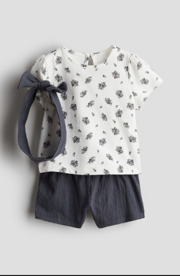 H&M 3pc Shirt & Short with Headband Set