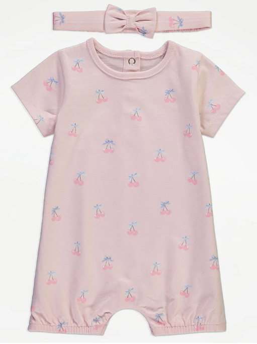 George Cherry Print Romper and Headband Set