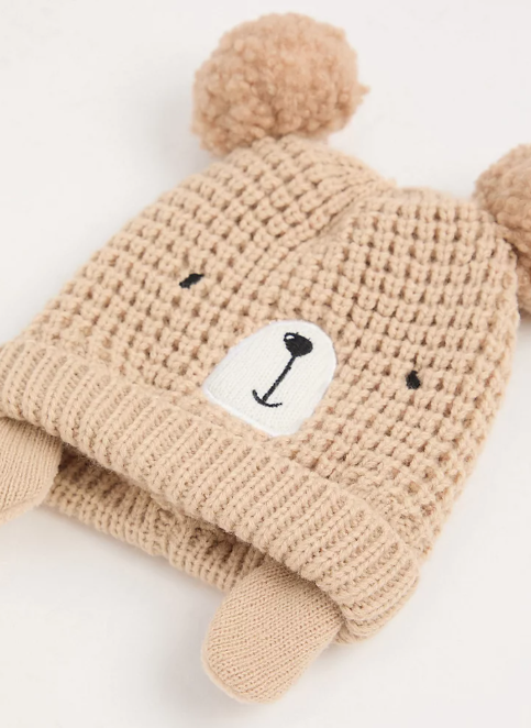 George Teddy Bear Bobble Hat and Mittens Set