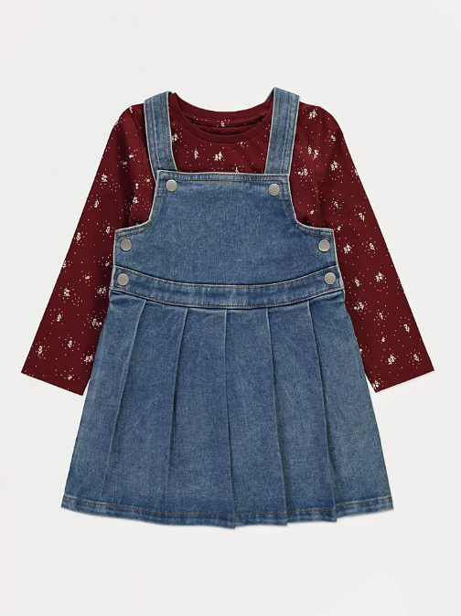 George Floral Top and Denim Pinafore Dress Outfit