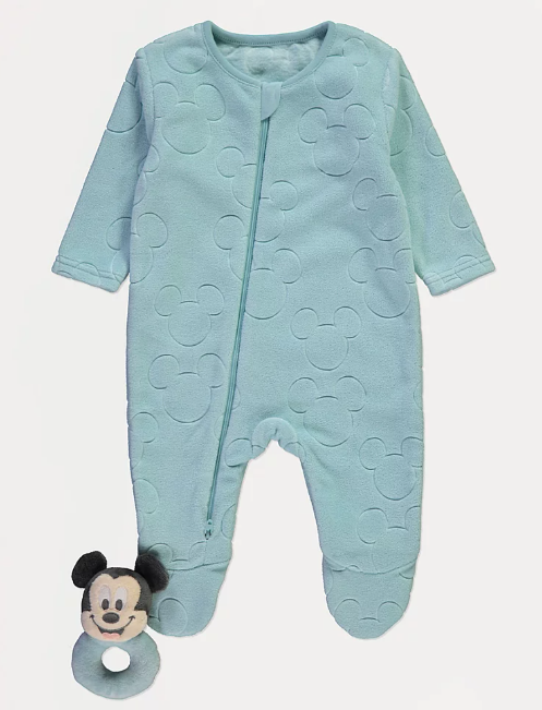 George Disney Mickey Mouse Fleece Sleepsuit and Rattle Set