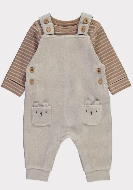 George Striped Long Sleeve Bodysuit and Dungarees Outfit
