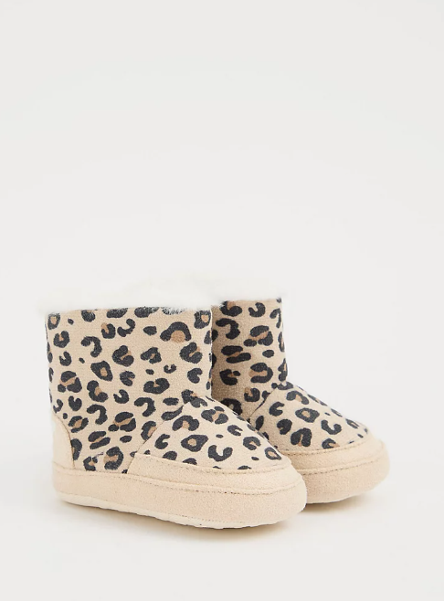 George Leopard Print Faux Fur Lined Slipper Booties