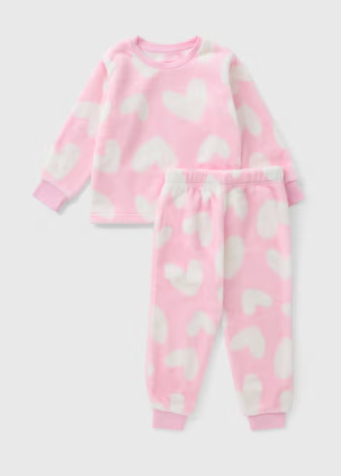Matalan Heart Print Fleece Shirt and Trouser Set
