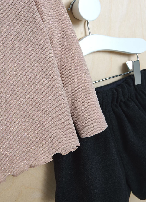 George Frill neck long Sleeve Top and Black Skort Set
