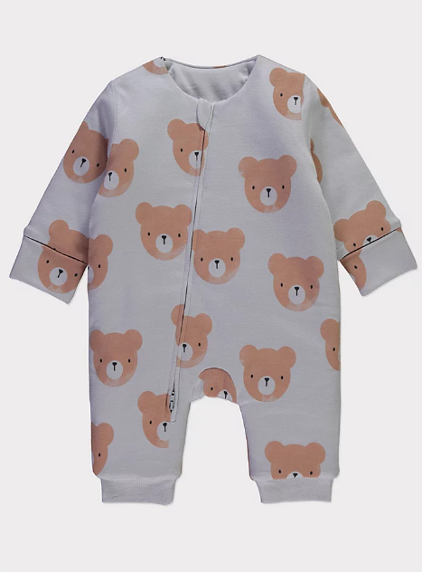 George Teddy Zip Fasten Wadded Sleepsuit