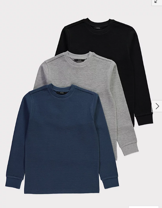 George Pack of 3 Long Sleeve Ribbed Shirts