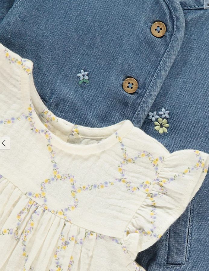 George Floral Frill Shoulder Dress and Denim Jacket Outfit