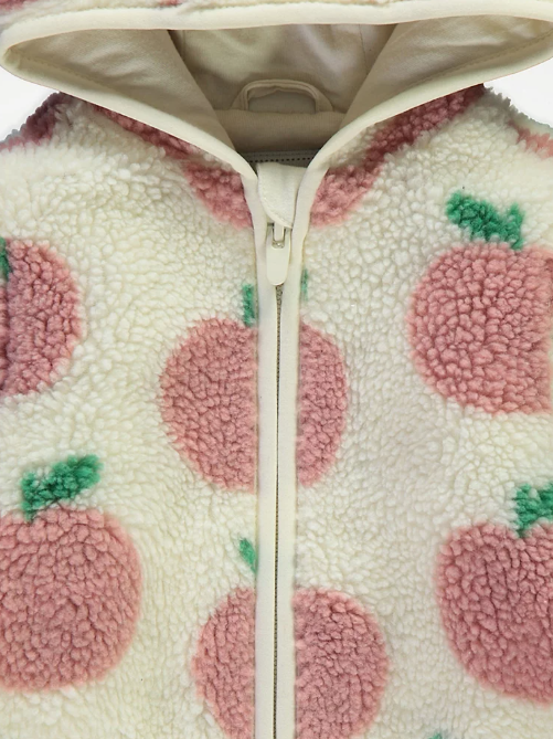 George Apple Print 3D Ear Hooded Borg Jacket