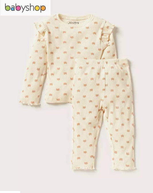 Juniors Ribbed Cat Faces Shirt & Trouser Set