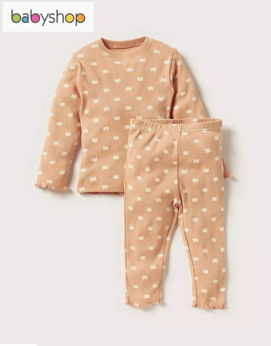 Juniors Ribbed Cat Faces Shirt & Trouser Set