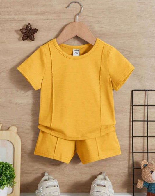 SHEIN Solid Yellow Shirt & Short Set
