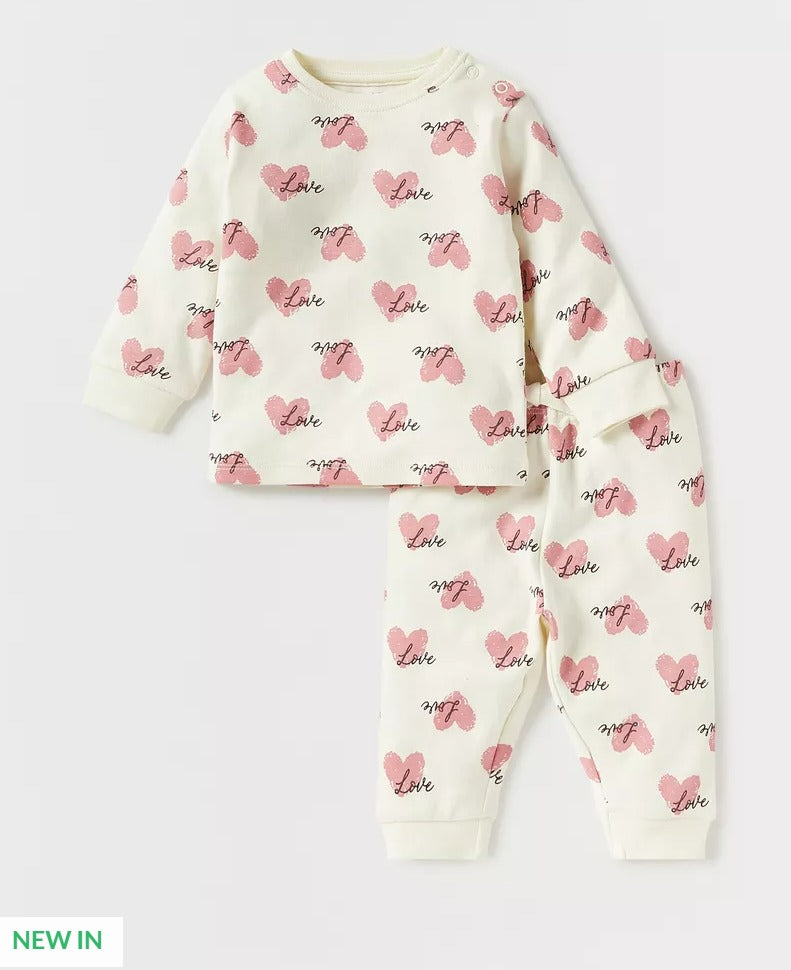 Juniors Pink Heart White Shirt & Trouser Set
