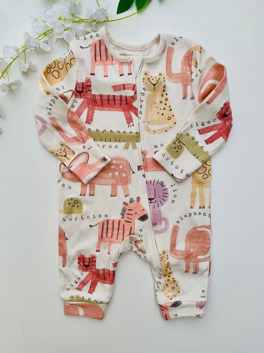 George Safari animal on white Sleepsuit