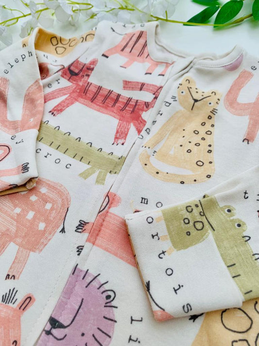 George Safari animal on white Sleepsuit