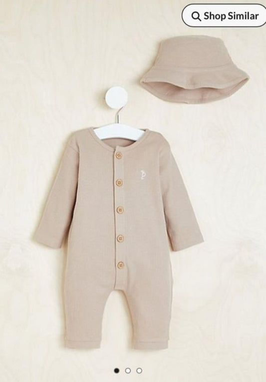 George Brown Ribbed All in one & Bucket Hat Set