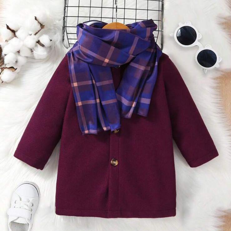 SHEIN Woollen Long Coat with Muffler Set