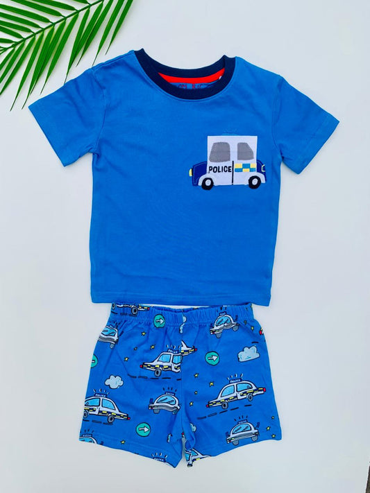 Next Embroided Police Car Shirt & Shorts Set