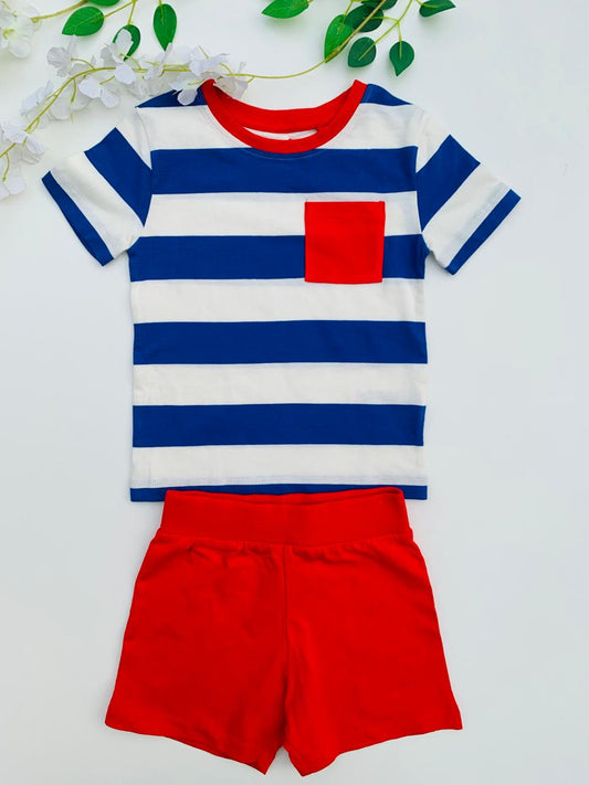 Next Navy Blue Lines Shirt & Shorts Set