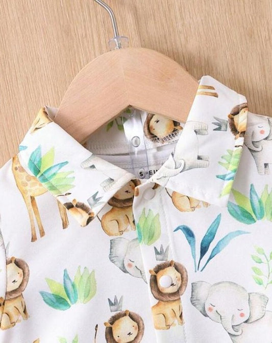 SHEIN Safari Animal Print Shirt & Shorts Set