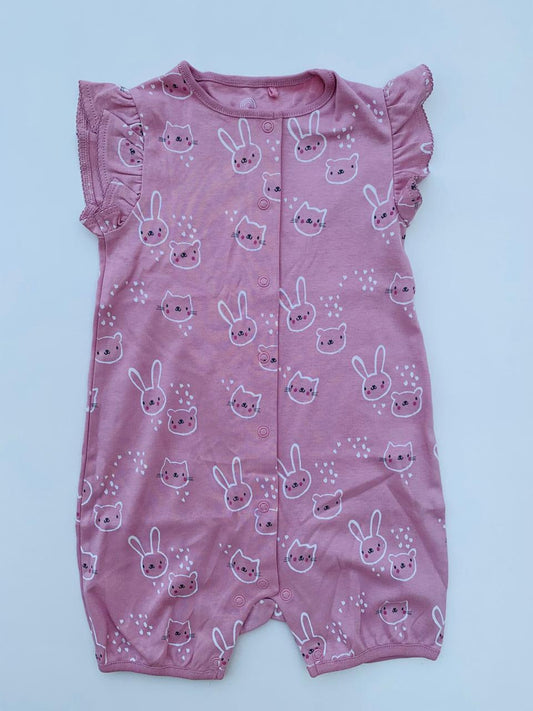 Next Printed Rabbit Face On Light Pink Romper