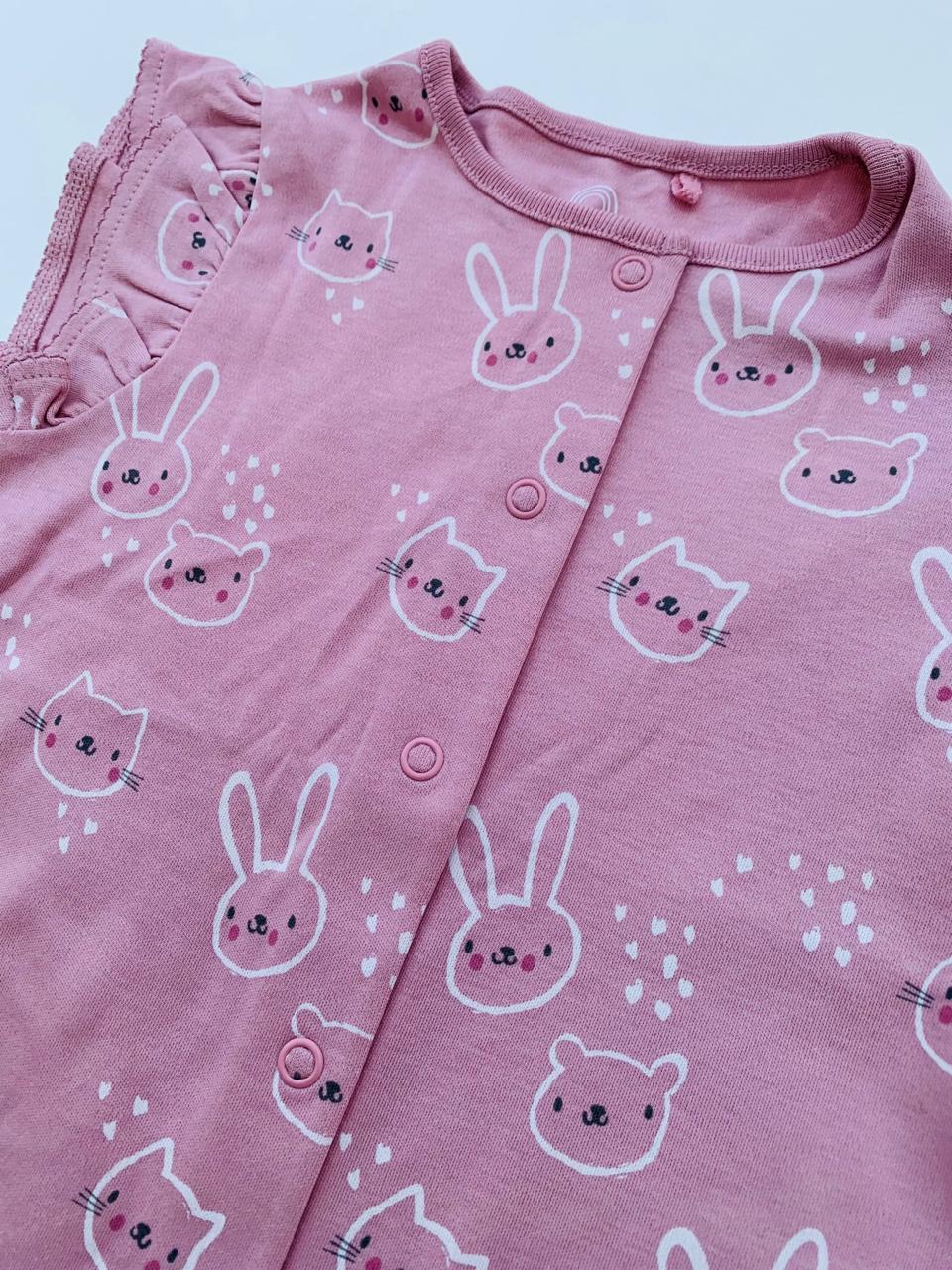 Next Printed Rabbit Face On Light Pink Romper