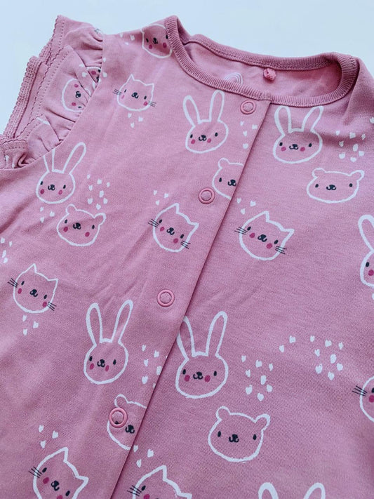 Next Printed Rabbit Face On Light Pink Romper