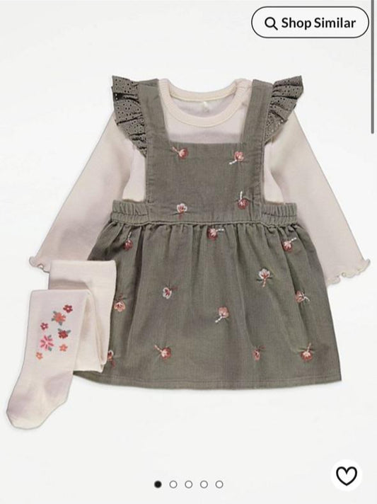 George Embroidered Corduroy Frock with Bodysuit & Leggings Set
