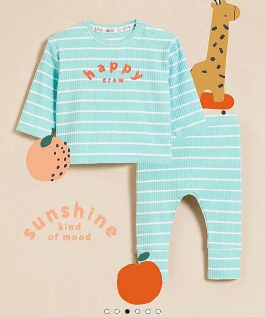 George Ribbed “Happy Crew” Shirt & Trouser Set