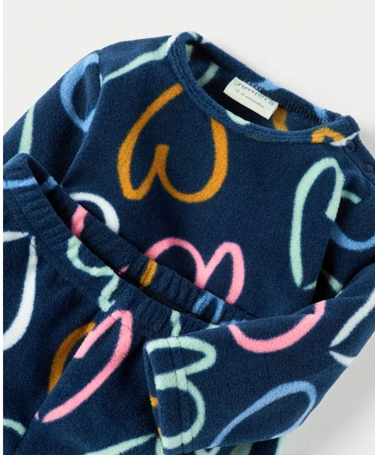 Juniors Hearts print Fleece Shirt & Trouser Set
