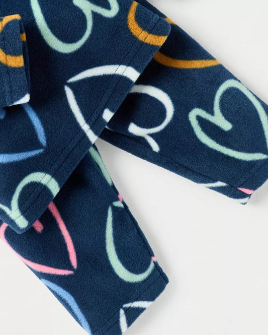 Juniors Hearts print Fleece Shirt & Trouser Set