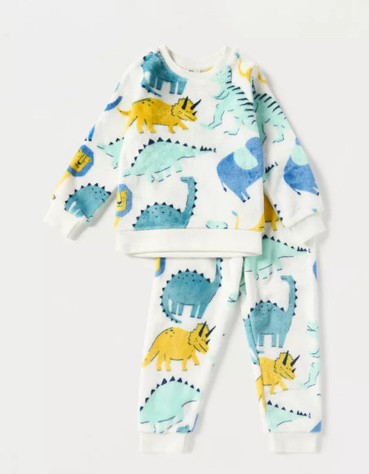Juniors Dino Print Velour Shirt & Trouser Set