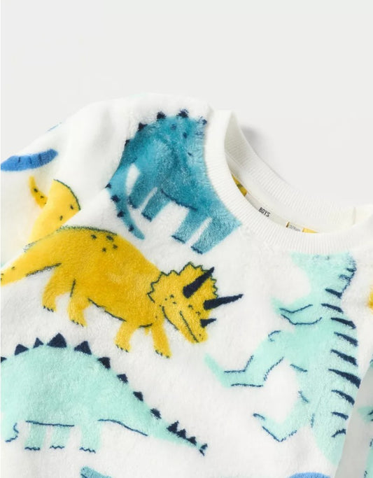 Juniors Dino Print Velour Shirt & Trouser Set