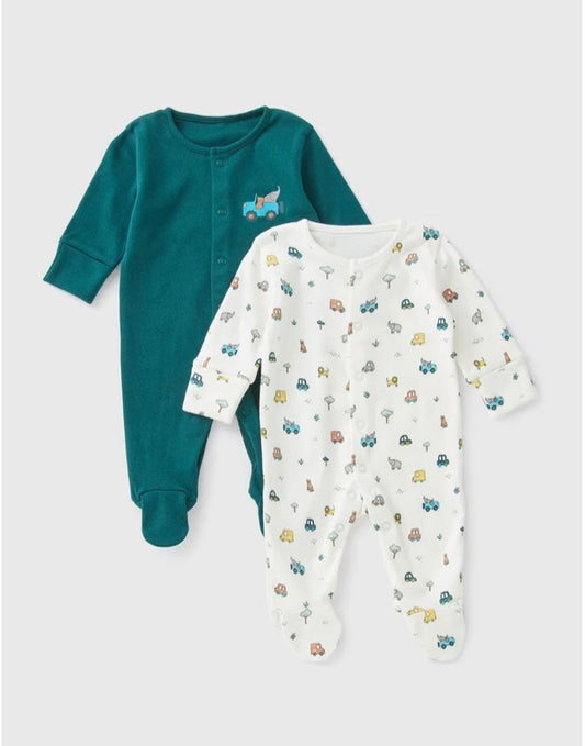 Matalan Pack Of 2 Transport Sleepsuits