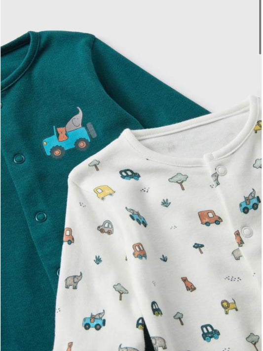 Matalan Pack Of 2 Transport Sleepsuits