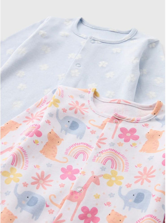 Matalan Pack Of 2 Floral & Rainbows Sleepsuits
