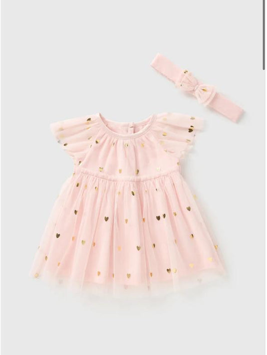 Matalan Baby Pink Mesh Net Frock With Headband