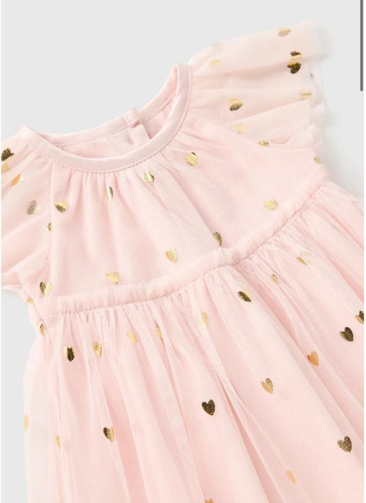 Matalan Baby Pink Mesh Net Frock With Headband