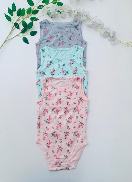 Juniors Pack of 3 Floral Sleeveless Bodysuits