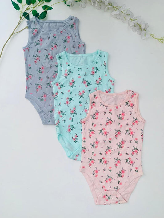 Juniors Pack of 3 Floral Sleeveless Bodysuits