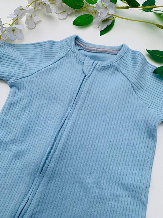 George Light Blue Ribbed Romper