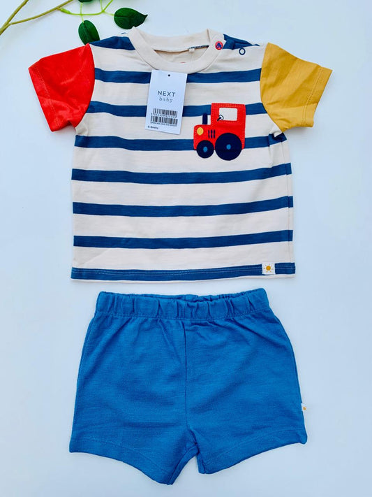 Next Embroided Tractor Shirt & Short Set